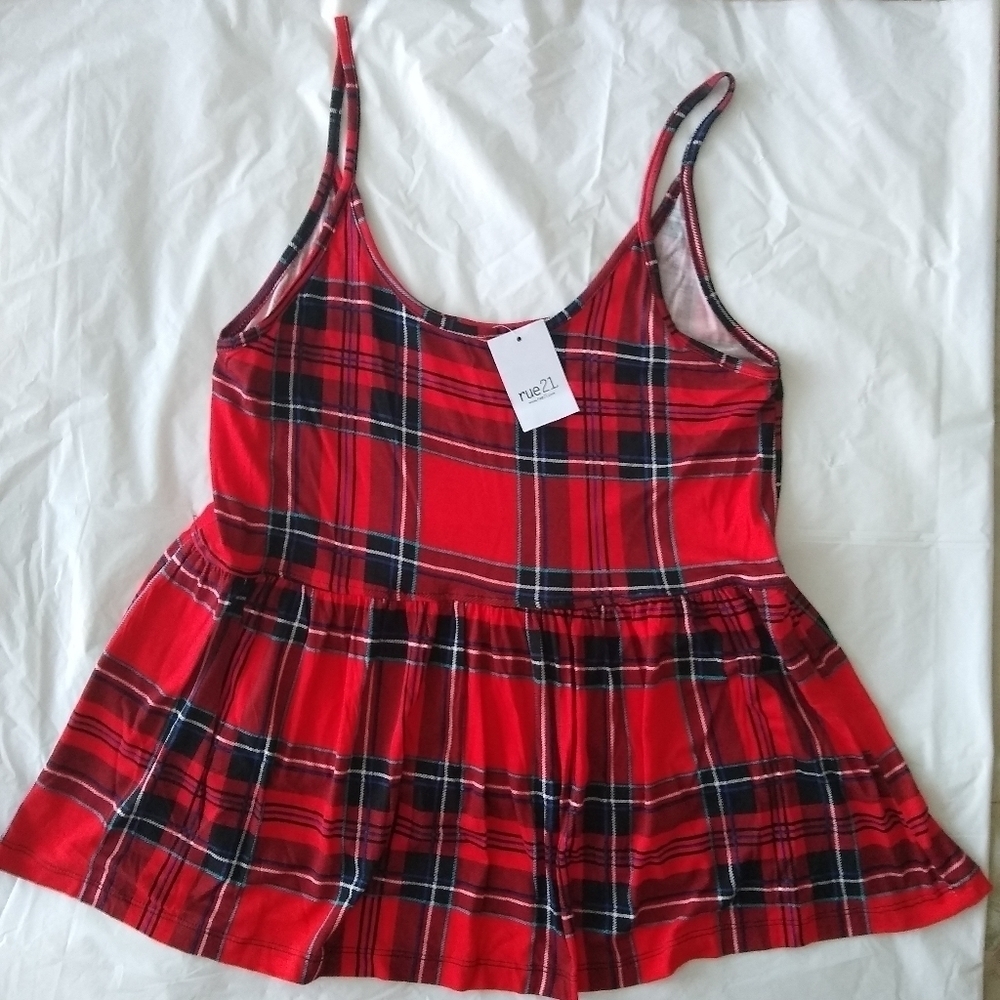 Rue21 Red Plaid Cami Top Women’s Size M | Y2K Grunge Spaghetti Strap Tank NWT